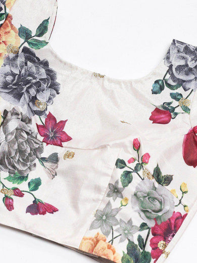 Off-White & Red Printed Semi-Stitched Myntra Lehenga & Unstitched Blouse with Dupatta